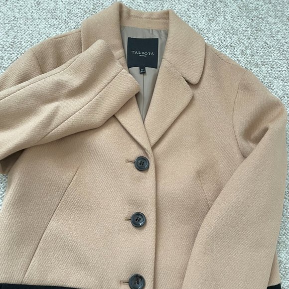 NWOT TALBOTS Black & Beige Color-Block Wool Coat - Size 8P - Picture 9 of 9